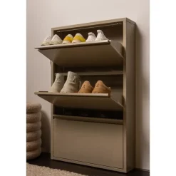 Schoenenkasten-WOOOD Sabine 3-Vaks Schoenenkast - Metaal - Zand - 103x66x16