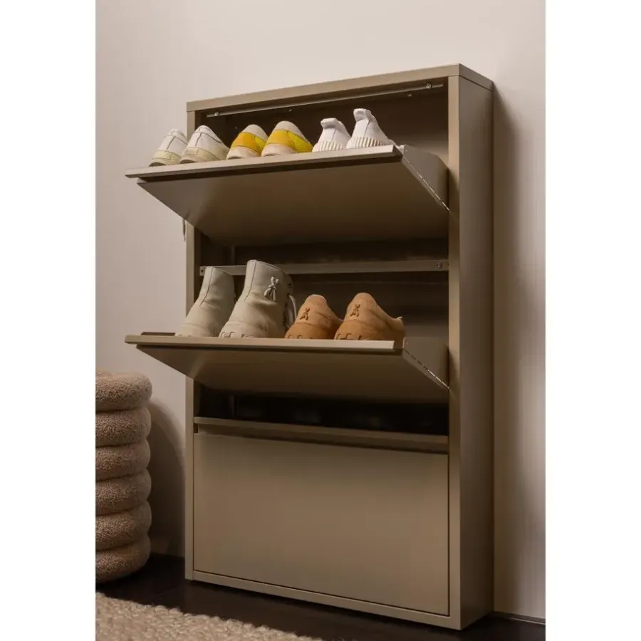 Schoenenkasten-WOOOD Sabine 3-Vaks Schoenenkast - Metaal - Zand - 103x66x16