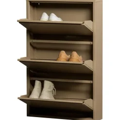 Schoenenkasten-WOOOD Sabine 3-Vaks Schoenenkast - Metaal - Zand - 103x66x16
