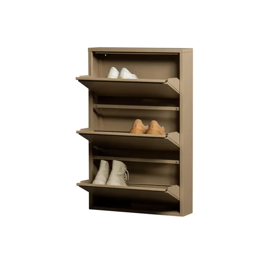 Schoenenkasten-WOOOD Sabine 3-Vaks Schoenenkast - Metaal - Zand - 103x66x16