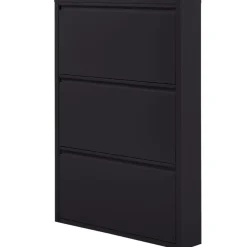 Schoenenkasten-WOOOD Sabine 3-Vaks Schoenenkast - Metaal - Zwart - 103x66x16