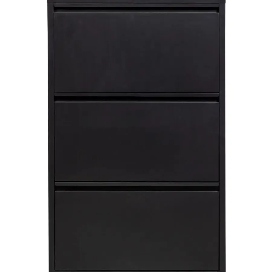 Schoenenkasten-WOOOD Sabine 3-Vaks Schoenenkast - Metaal - Zwart - 103x66x16