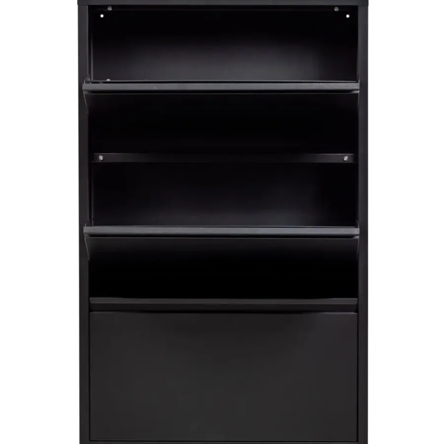 Schoenenkasten-WOOOD Sabine 3-Vaks Schoenenkast - Metaal - Zwart - 103x66x16