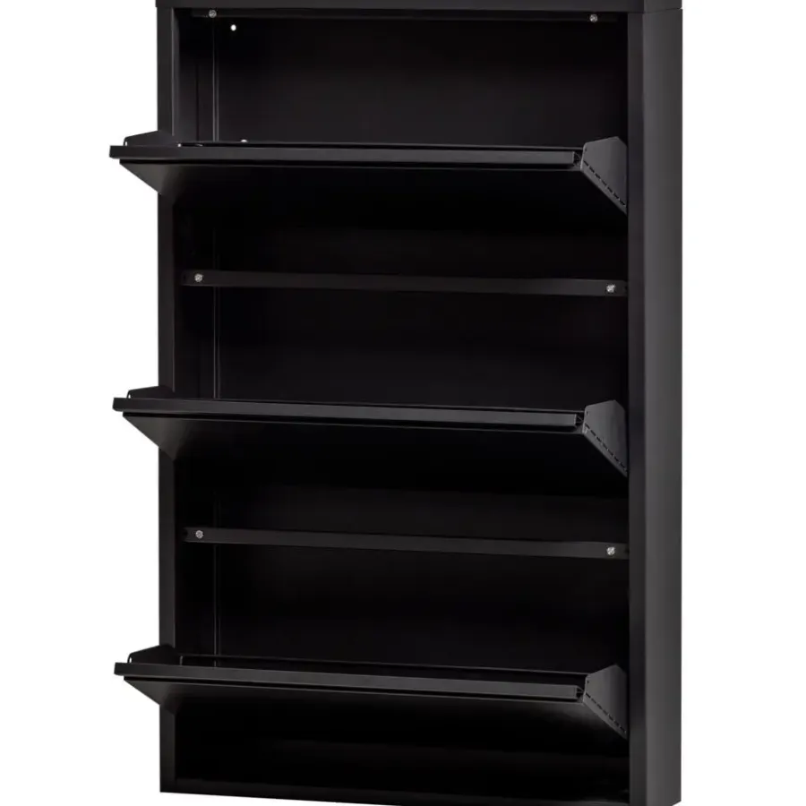 Schoenenkasten-WOOOD Sabine 3-Vaks Schoenenkast - Metaal - Zwart - 103x66x16