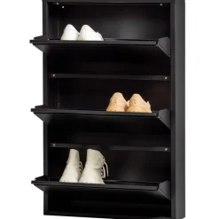 Schoenenkasten-WOOOD Sabine 3-Vaks Schoenenkast - Metaal - Zwart - 103x66x16