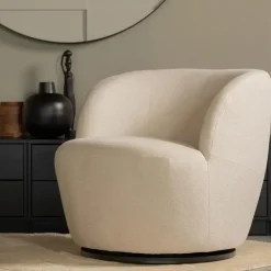Fauteuils-WOOOD Serra Draaifauteuil - Polyester - Off White - 68x70x77