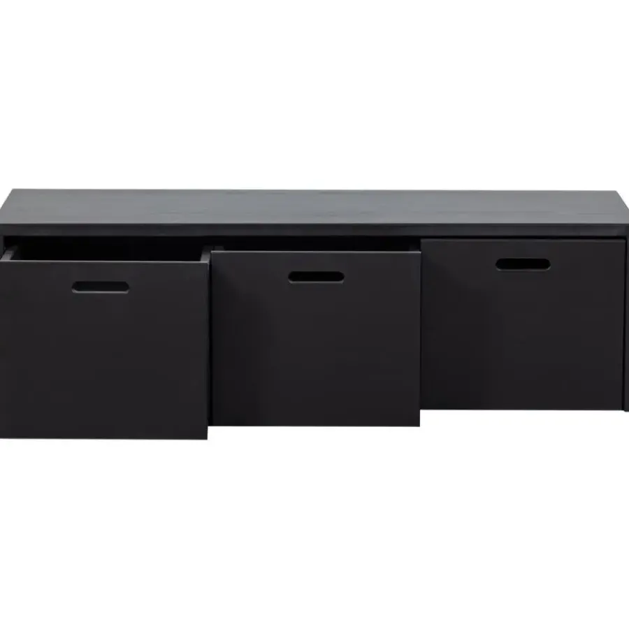 Bankjes-WOOOD Silke Kistbank Met Lades - Grenen - Diepzwart - 36x120x50