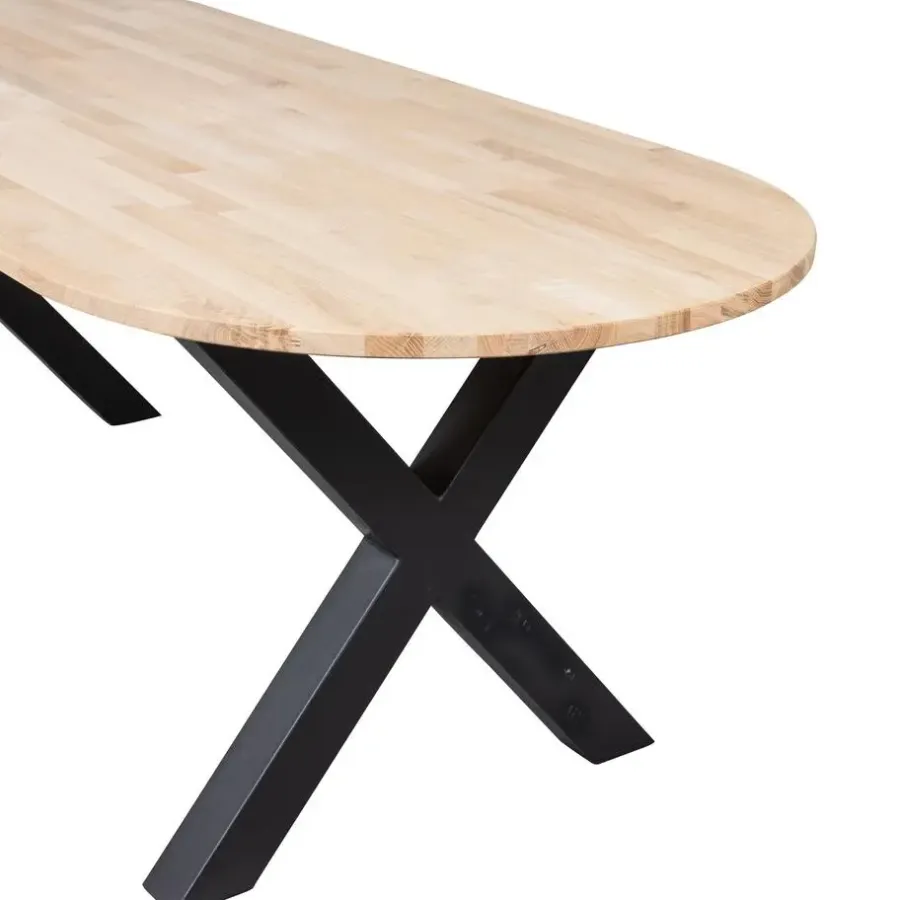WOOOD Tablo Tafel Ovaal met Alkmaar Poot - Eiken/Metaal - 75x220x90