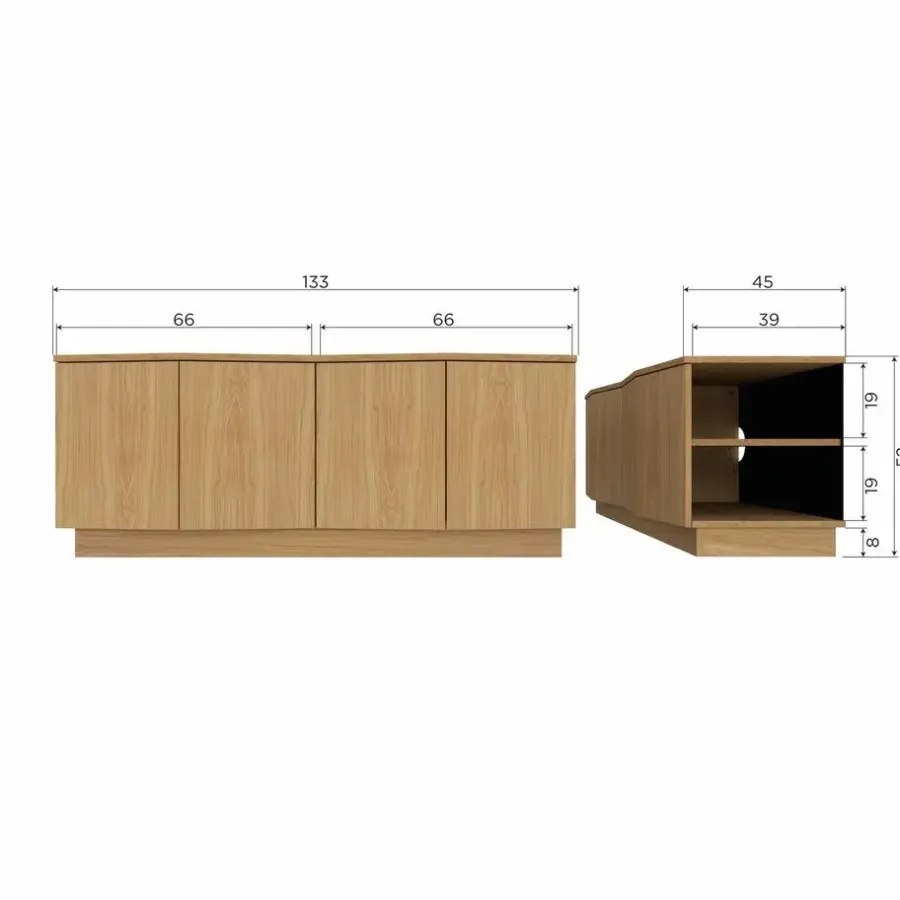 Tv Meubels-WOOOD Zuma tv-meubel - Push-To-Open - Eiken - Transparant - 52x133x45