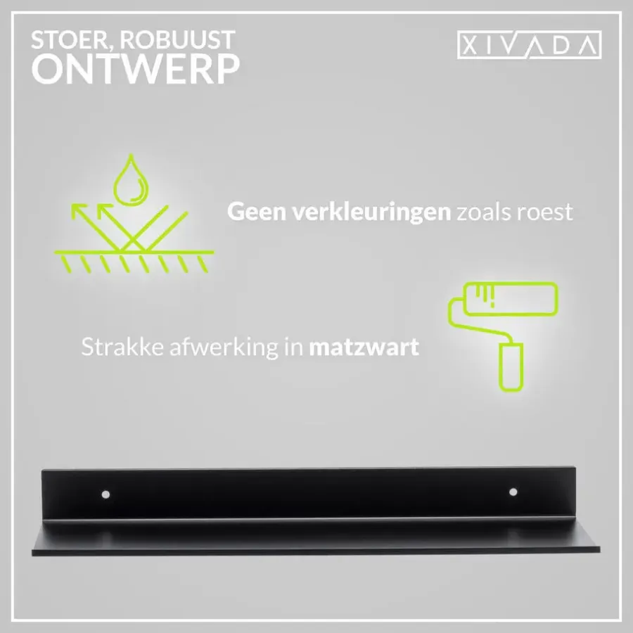 XIVADA Wandrek Rosa - Industrieel - Aluminium - Boren - Zwart - 60 cm
