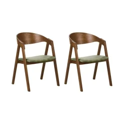 Eetkamerstoelen-Beliani YUBA - Eetkamerstoel set van 2 - Donkerhout/Groen - Fluweel