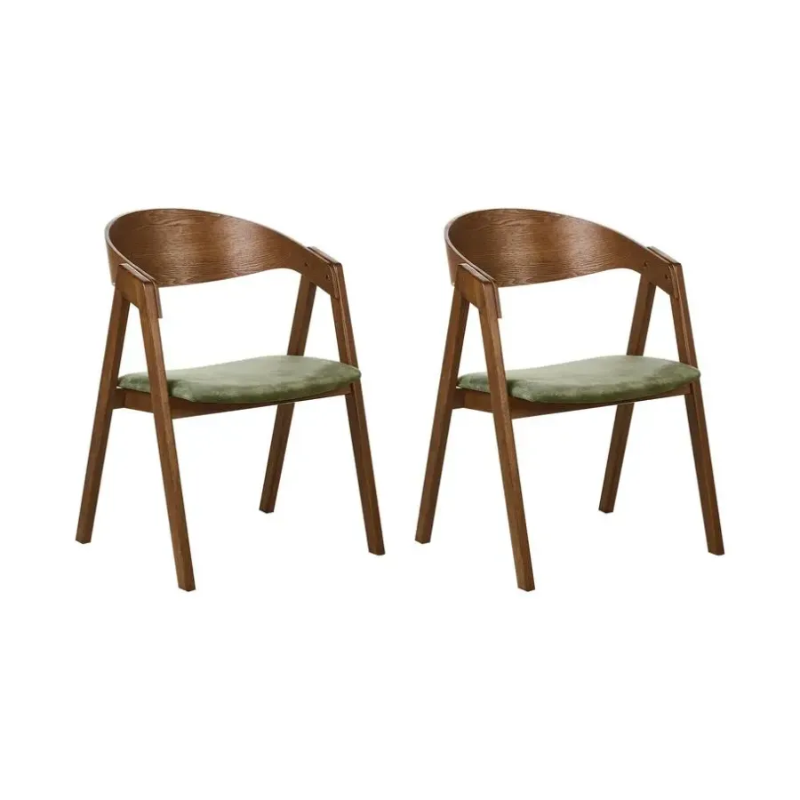 Eetkamerstoelen-Beliani YUBA - Eetkamerstoel set van 2 - Donkerhout/Groen - Fluweel