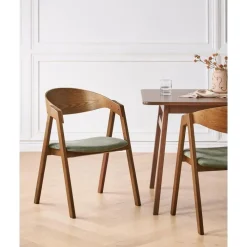 Eetkamerstoelen-Beliani YUBA - Eetkamerstoel set van 2 - Donkerhout/Groen - Fluweel