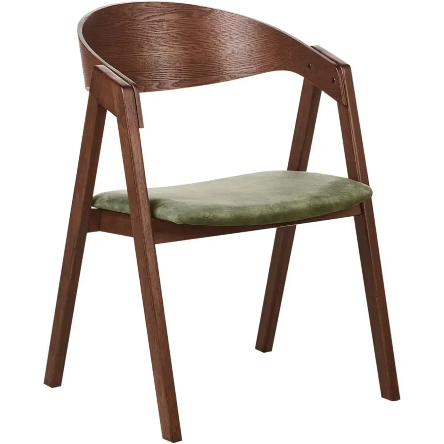 Eetkamerstoelen-Beliani YUBA - Eetkamerstoel set van 2 - Donkerhout/Groen - Fluweel