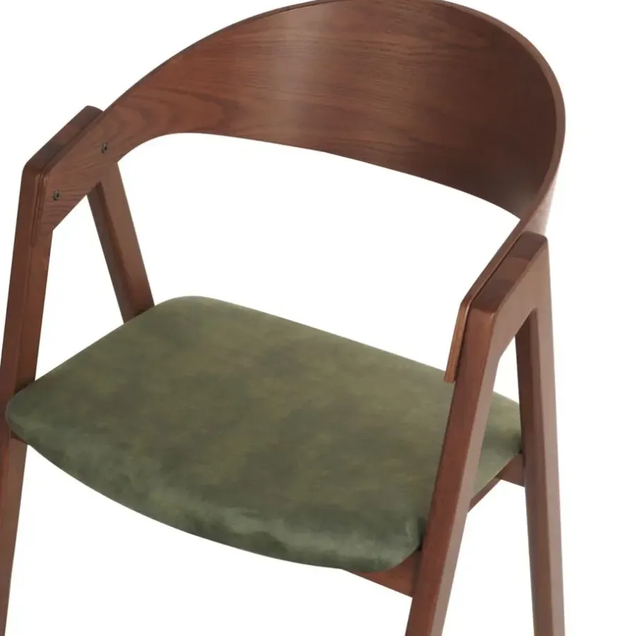 Eetkamerstoelen-Beliani YUBA - Eetkamerstoel set van 2 - Donkerhout/Groen - Fluweel