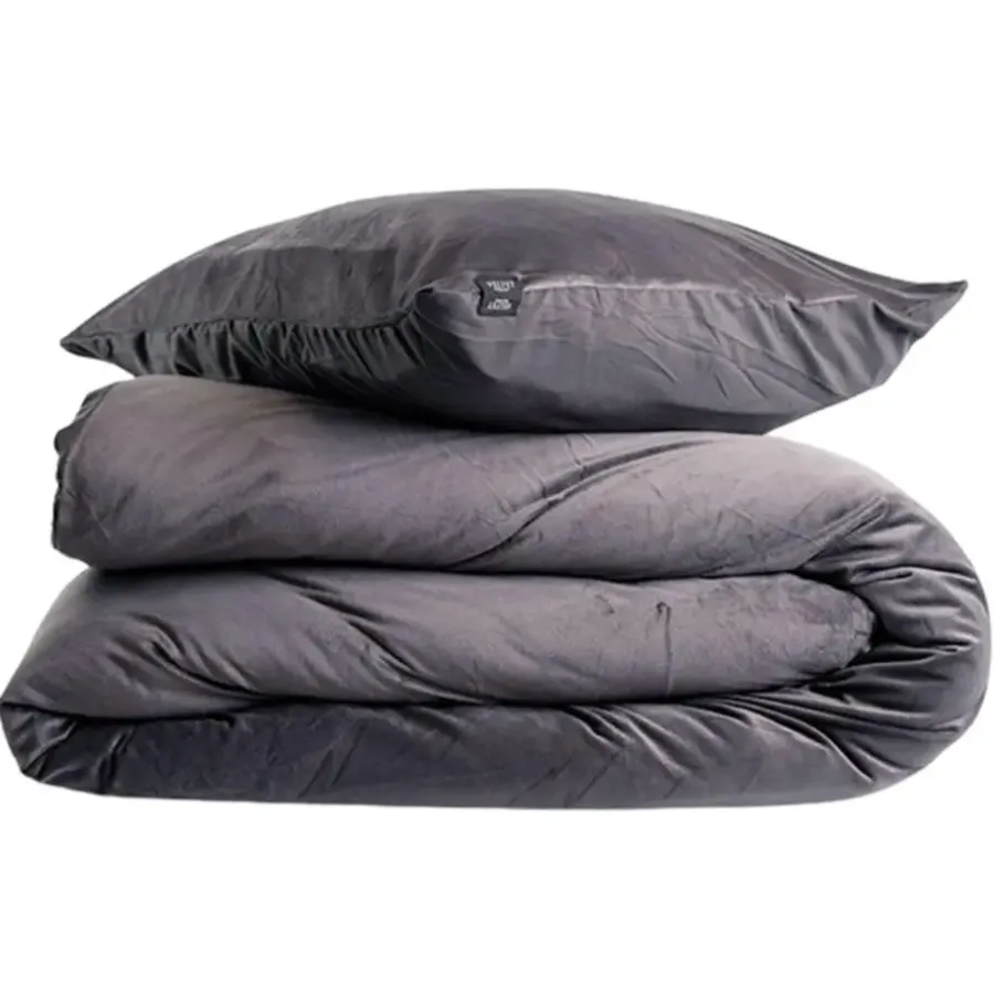 Lits-Jumeaux Dekbedovertrekken-Zavelo Dekbedovertrek Velvet Comfort Antraciet-Lits-jumeaux (240 x 200/220 cm)