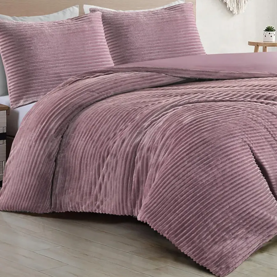 Lits-Jumeaux Dekbedovertrekken-Zavelo Dorien Rib Teddy Dekbedovertrek Roze-Lits-jumeaux (240 x 200/220 cm)