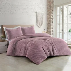 Zavelo Dorien Rib Teddy Dekbedovertrek Roze-1-persoons (140 x 200/220 cm)