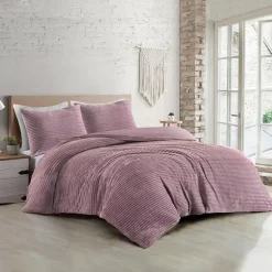 Zavelo Dorien Rib Teddy Dekbedovertrek Roze-1-persoons (140 x 200/220 cm)