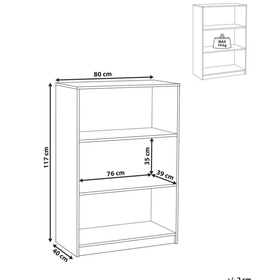 Boekenkasten|Boekenkasten-Leen Bakker ZEHNA - Boekenkast 3 planken - Wit - 80 x 40 cm - Vezelplaat