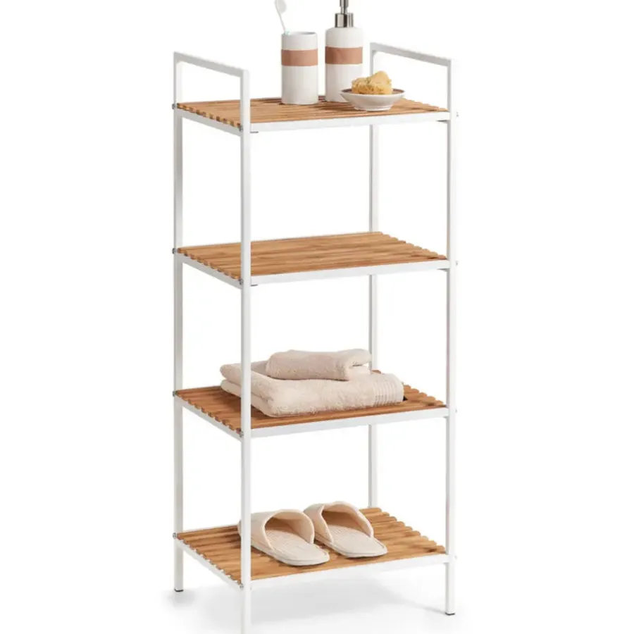 Zeller Badkamerkastje - 4 planken - wit - hout - 39 x 95 cm