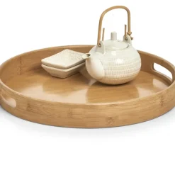 Dienbladen-Zeller Dienblad - bamboe hout - rond - 38 x 5 cm - serveerblad