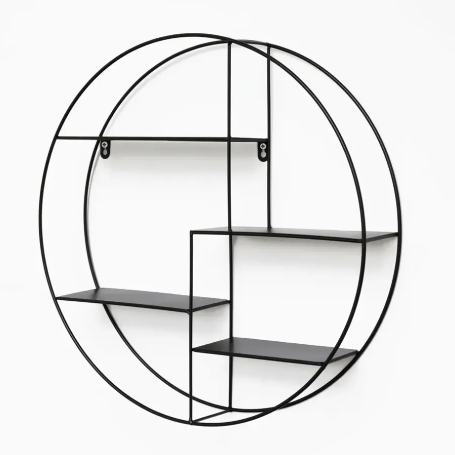 IVOL Zwart metalen wandrek met 4 plankjes - Rond - 50x10 cm