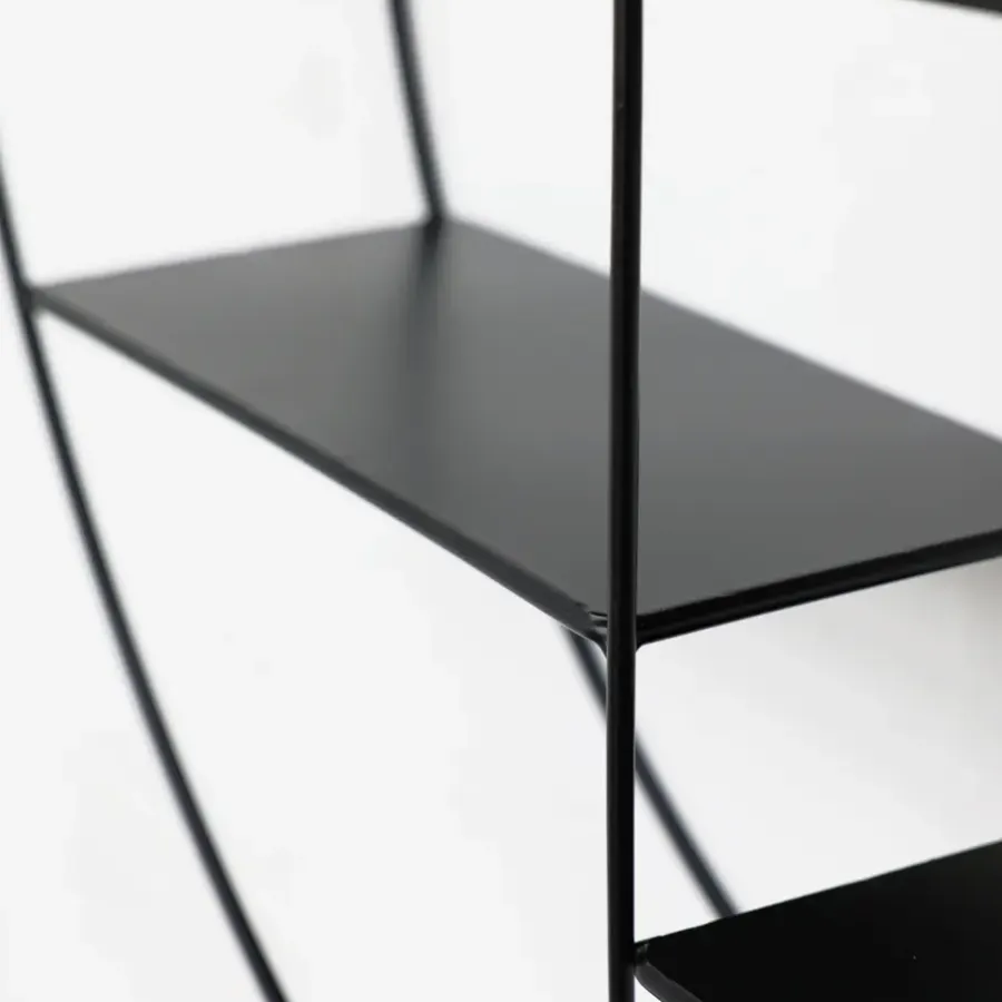 IVOL Zwart metalen wandrek met 4 plankjes - Rond - 50x10 cm