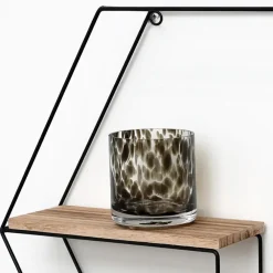 Wandrekken-IVOL Zwart metalen wandrek met 3 houten plankjes - Zeshoek - 48x55x10 cm