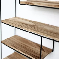 Wandrekken-IVOL Zwart metalen wandrek met 4 houten plankjes - Rechthoek - 55x45x11 cm
