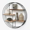 IVOL Zwart metalen wandrek met 4 houten plankjes - Rond - 50x11 cm