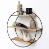 IVOL Zwart metalen wandrek met 3 houten plankjes - Rond - 50x19 cm