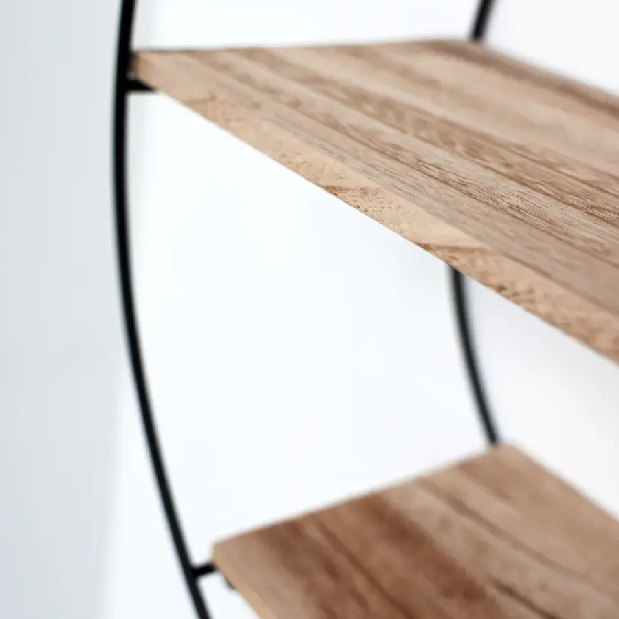IVOL Zwart metalen wandrek met 3 houten plankjes - Rond - 50x19 cm