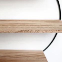 IVOL Zwart metalen wandrek met 3 houten plankjes - Rond - 50x19 cm