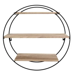IVOL Zwart metalen wandrek met 3 houten plankjes - Rond - 50x19 cm