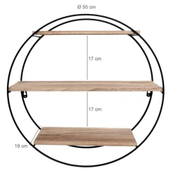 IVOL Zwart metalen wandrek met 3 houten plankjes - Rond - 50x19 cm