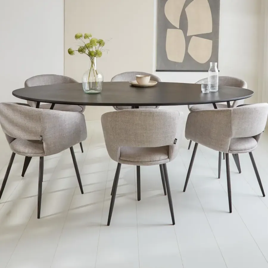 Industriële Eettafels|Ovale Eettafels-Dimehouse Zwart ovale eettafel Cesar 230x100 cm - Mangohout - Zwart