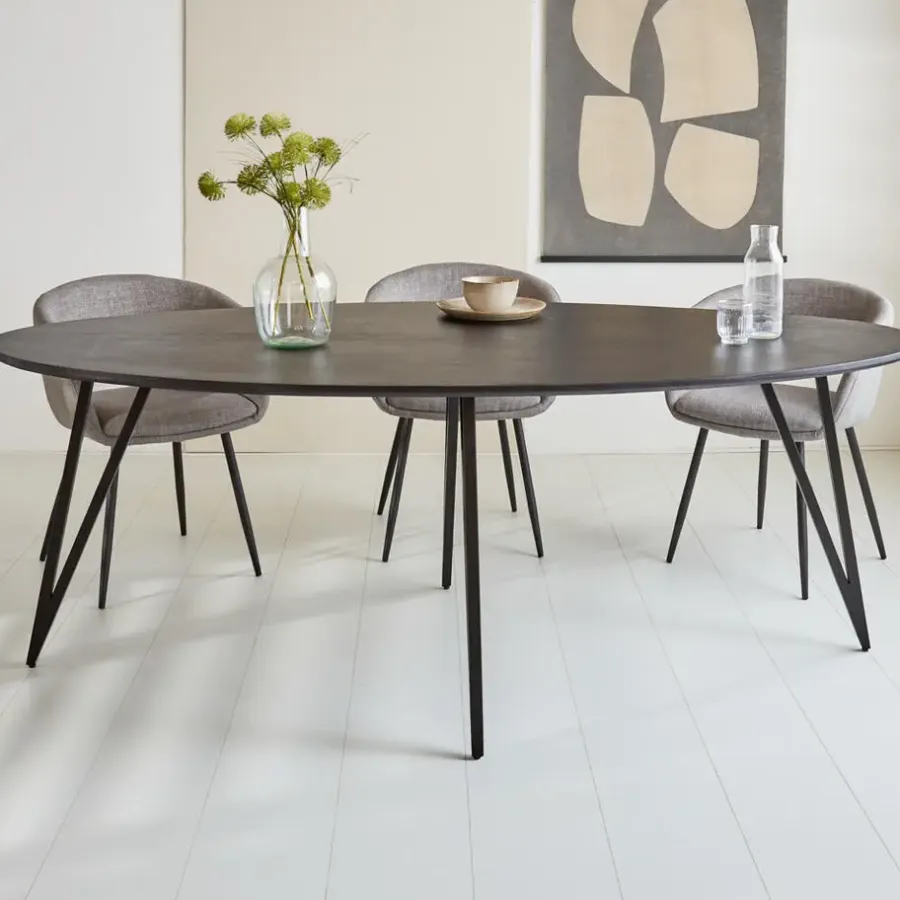 Industriële Eettafels|Ovale Eettafels-Dimehouse Zwart ovale eettafel Cesar 230x100 cm - Mangohout - Zwart