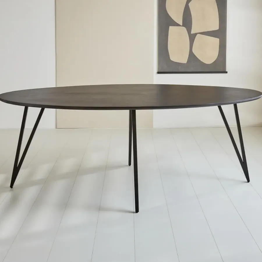 Industriële Eettafels|Ovale Eettafels-Dimehouse Zwart ovale eettafel Cesar 230x100 cm - Mangohout - Zwart