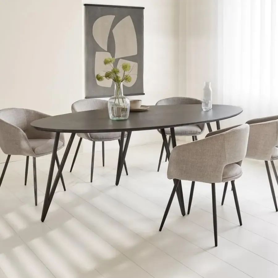 Industriële Eettafels|Ovale Eettafels-Dimehouse Zwart ovale eettafel Cesar 230x100 cm - Mangohout - Zwart