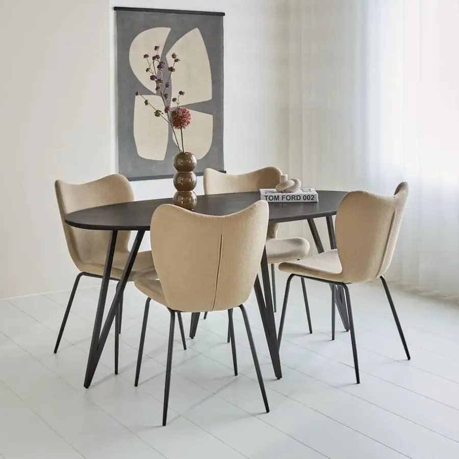 Industriële Eettafels|Ovale Eettafels-Dimehouse Zwart ovale eettafel Cesar 170x90 cm - Mangohout - Zwart