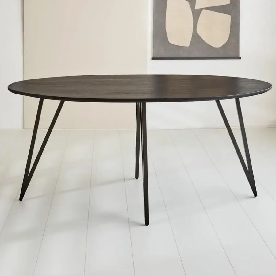 Industriële Eettafels|Ovale Eettafels-Dimehouse Zwart ovale eettafel Cesar 170x90 cm - Mangohout - Zwart