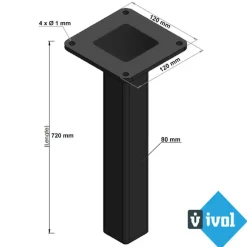 IVOL Zwarte Tafelpoot Vierkant - 80 x 80 x 720 mm