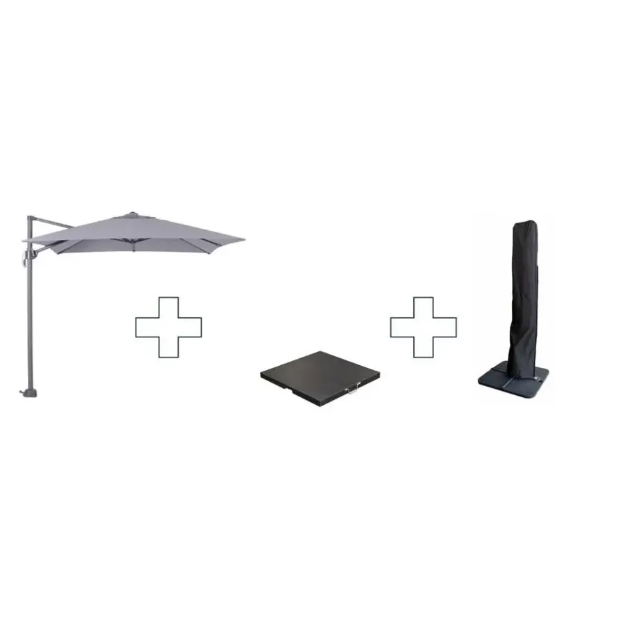 Garden Impressions Zweefparasol Hawaii S - met voet en hoes - Lichtgrijs - 250 x 250 cm