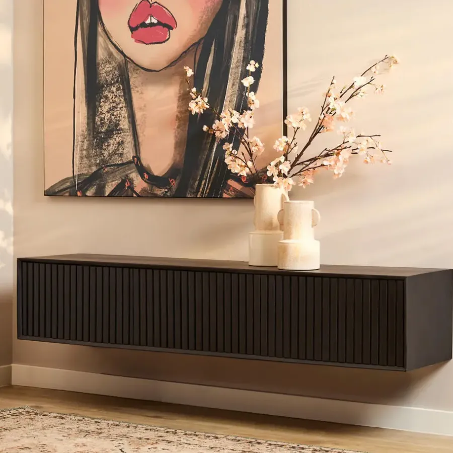 StarFurn Zwevend Tv-meubel Zwart Hout - 160x35x30cm - Madison