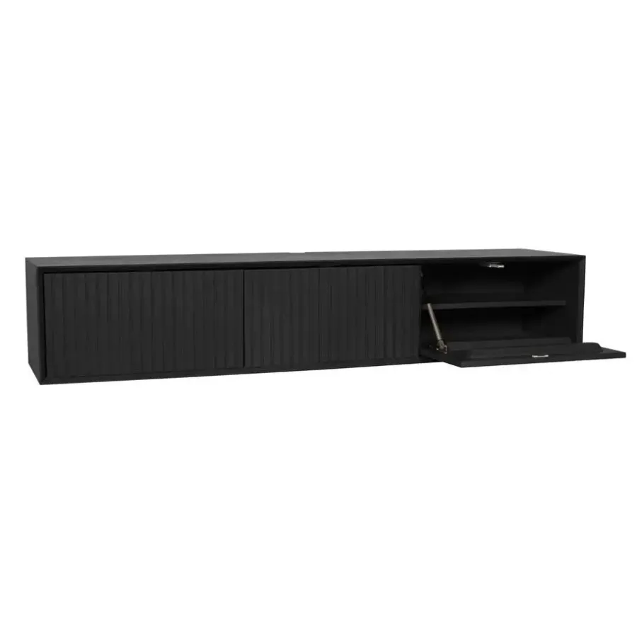 StarFurn Zwevend Tv-meubel Zwart Hout - 160x35x30cm - Madison